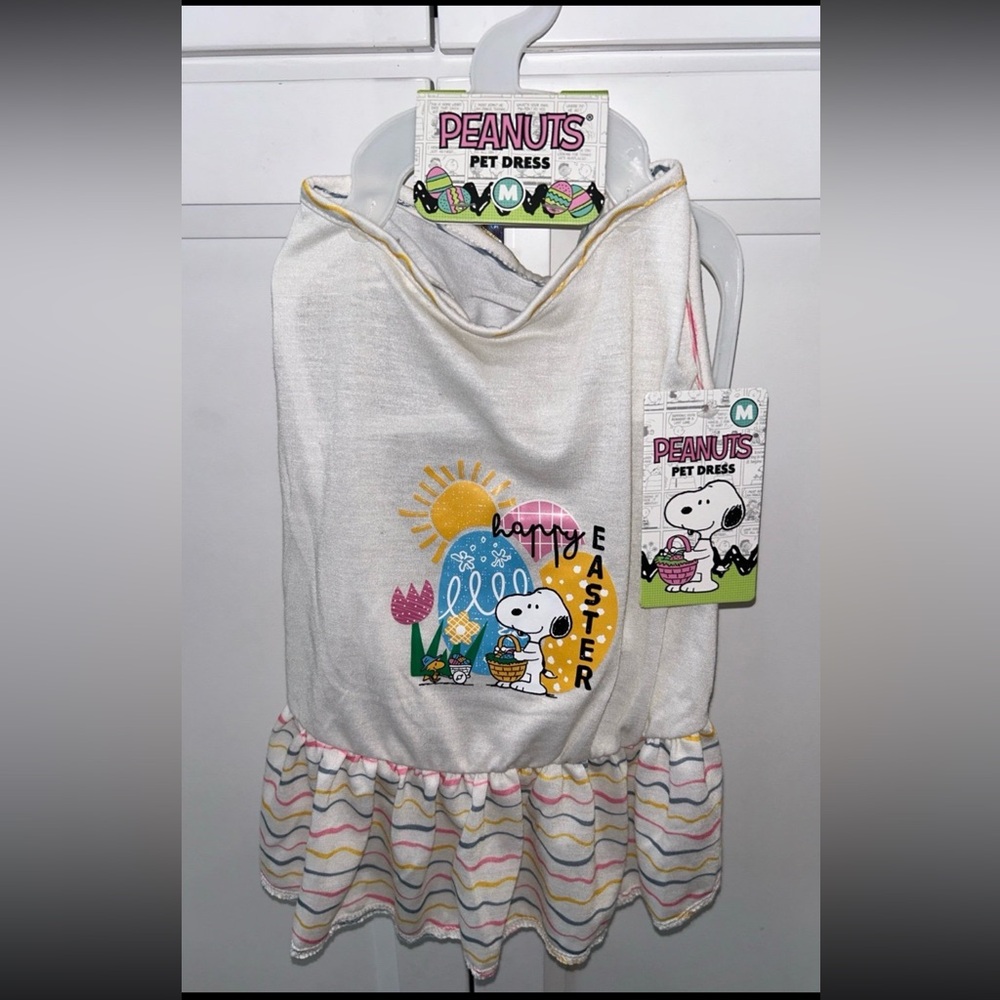 Peanuts Snoopy Easter Pet Dress in White and Yellow Size Medium